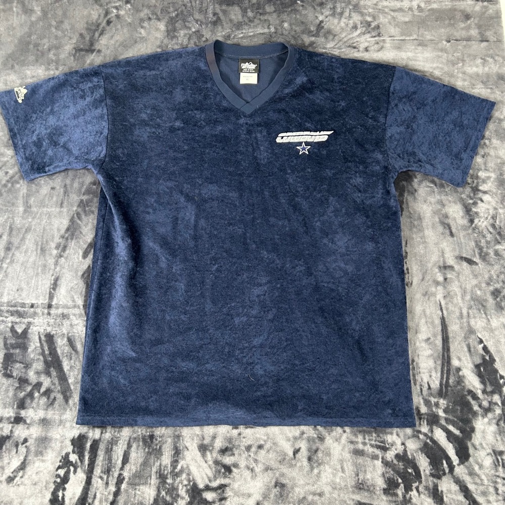 Vintage Majestic Dallas Cowboys Shirt Mens XL Navy Blue Velour V-Neck Made USA